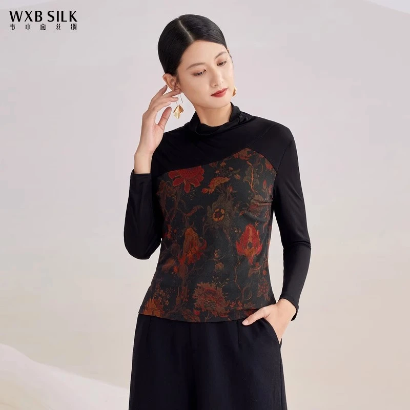 韦小宝半高领中式印花套头修身桑蚕丝针织衫2241104160