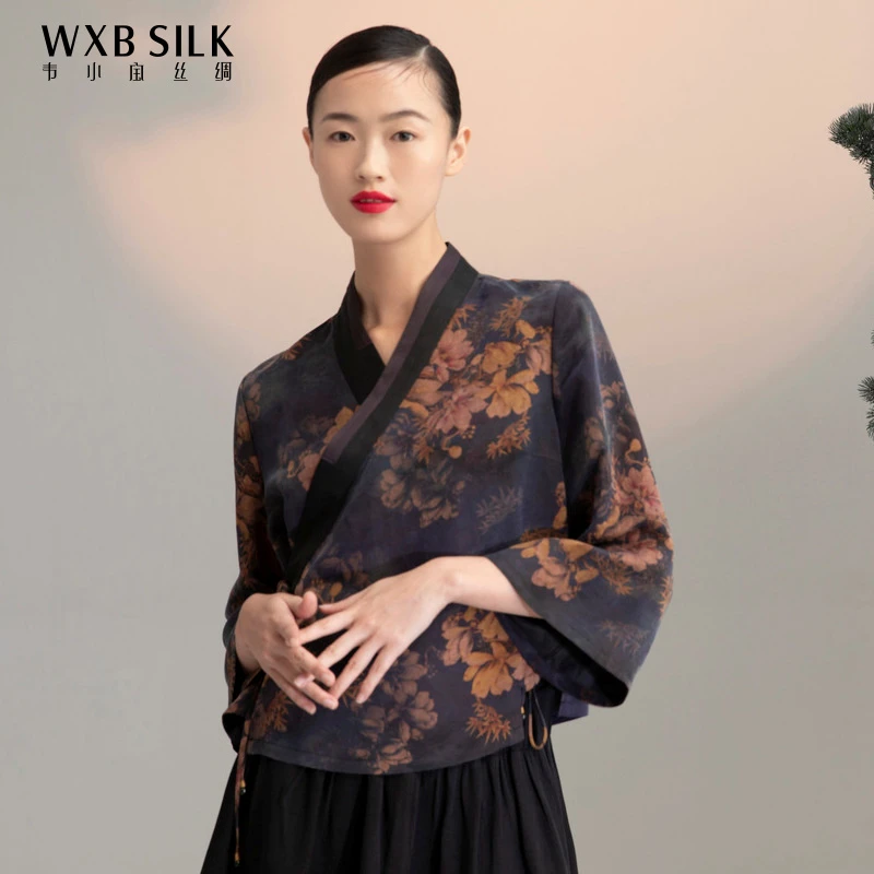 韦小宝春夏龟裂纹香云纱花色女士上衣中袖短款外披2021108106