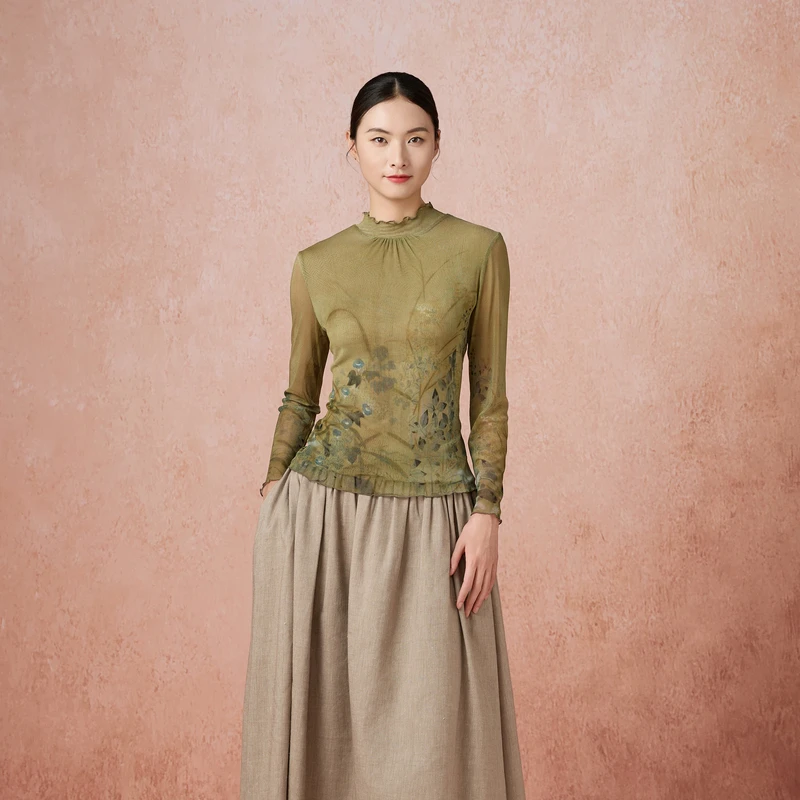 韦小宝2024秋香云纱桑蚕丝打底印花针织衫2431104158