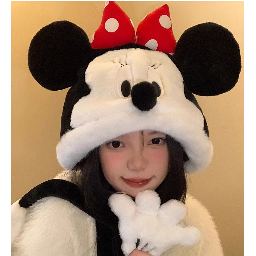 米奇米妮帽子女秋冬季卡通可爱冬天加厚保暖毛绒护耳雷锋帽加绒