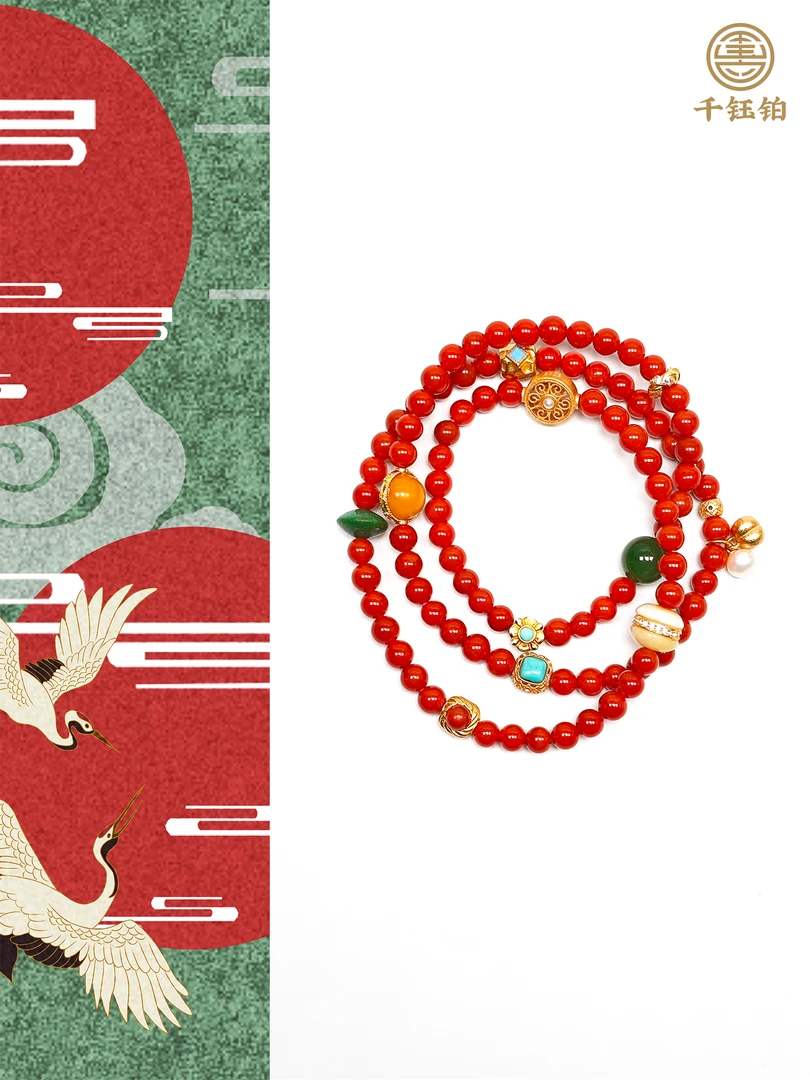 【千钰铂·红日】天然南红圆珠&和田玉碧玉圆珠手串·三圈设计款