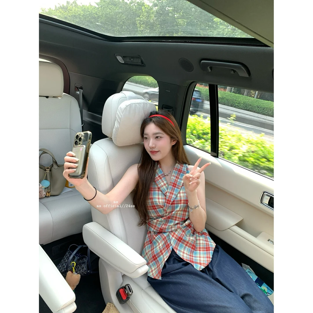 AS OFFICIAL博主推荐夏日洋气别致穿出小蛮腰！ 格纹绑带背心上衣