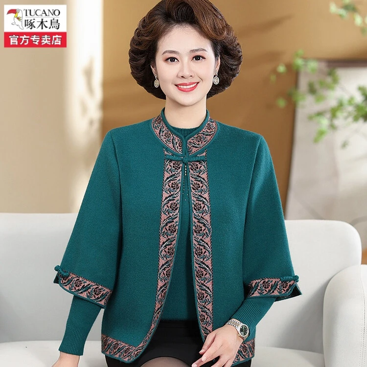 啄木鸟品牌秋冬加绒加厚中老年妈妈装洋气柔软舒适冬季老人保暖