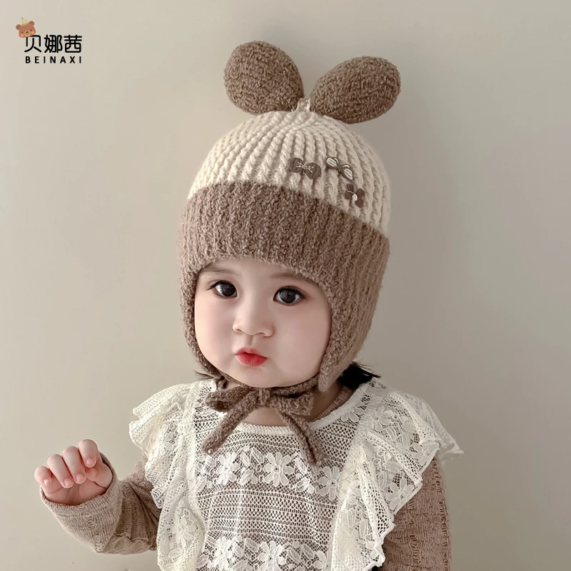 Beinaqian/贝娜茜婴儿帽子秋冬宝宝婴幼儿针织帽小月龄保暖毛线帽
