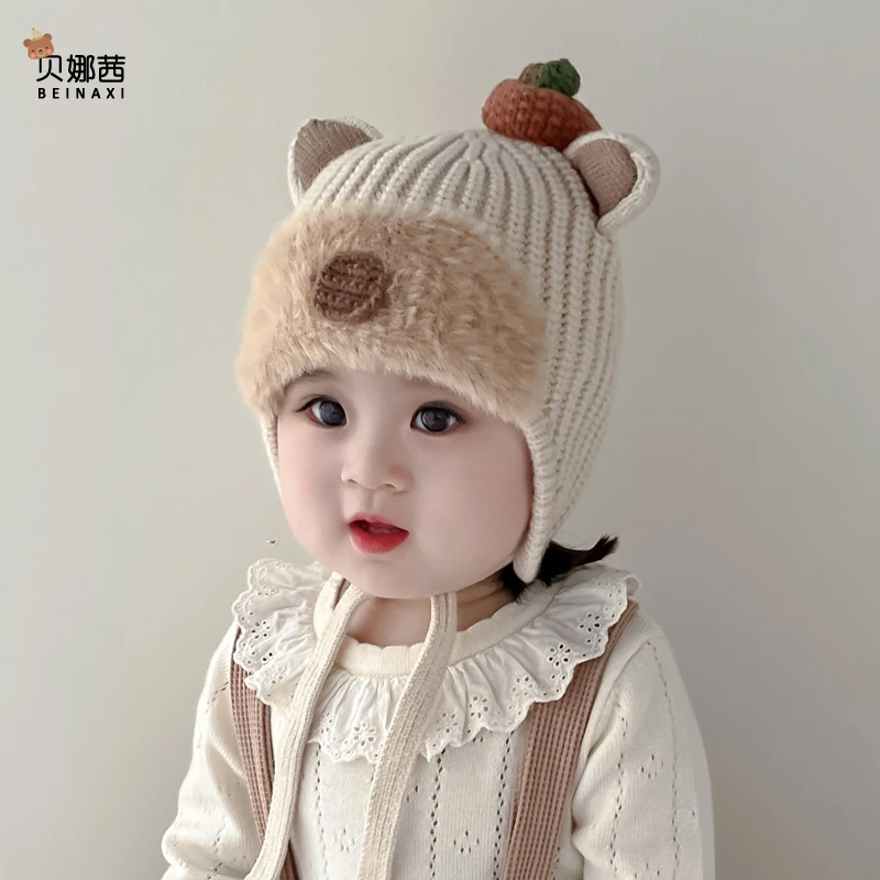 Beinaqian/贝娜茜婴儿帽子秋冬季宝宝可爱针织帽儿童护耳帽婴幼儿