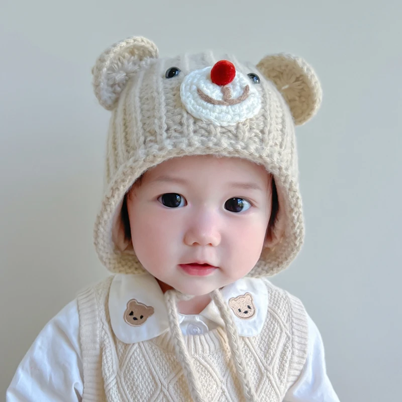 婴儿秋冬款护耳帽子女宝宝男可爱保暖套头帽婴幼儿冬季加厚毛线帽