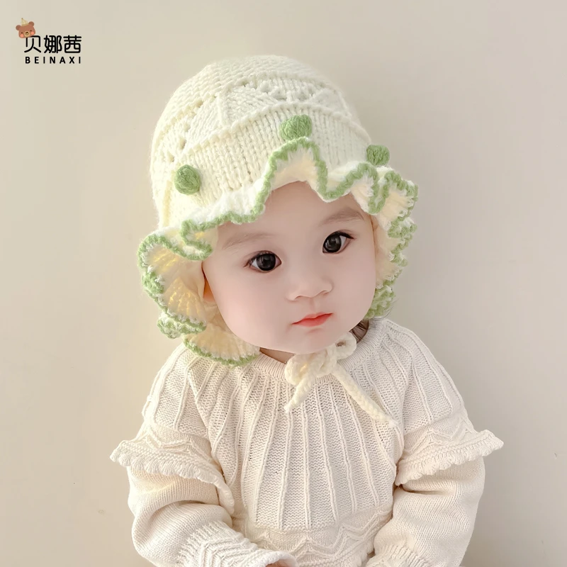 婴儿帽子秋冬款毛线帽宝宝帽子公主帽婴儿帽婴幼儿6-12月加厚保暖