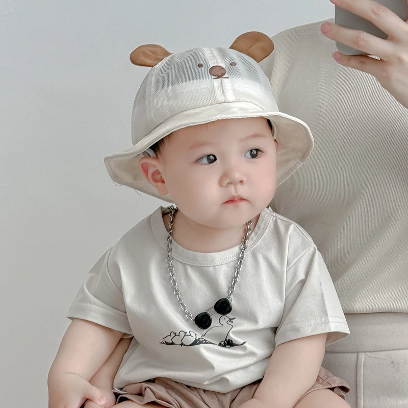 婴儿帽子夏季薄款遮阳帽宝宝男防晒帽薄款婴幼儿网眼渔夫帽太阳帽