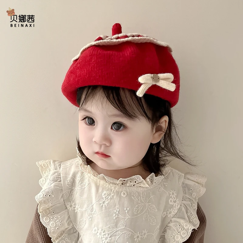 宝宝帽子春秋毛线帽针织婴儿网红贝雷帽韩国风婴儿帽女宝套头帽男