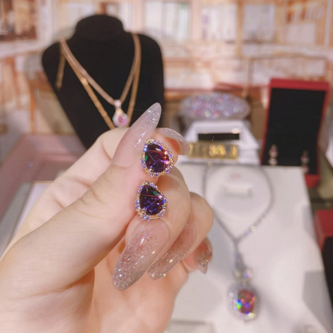 秋冬必入【九紫耳钉】香槟金色紫色豪镶女神百搭气质高奢简约耳饰