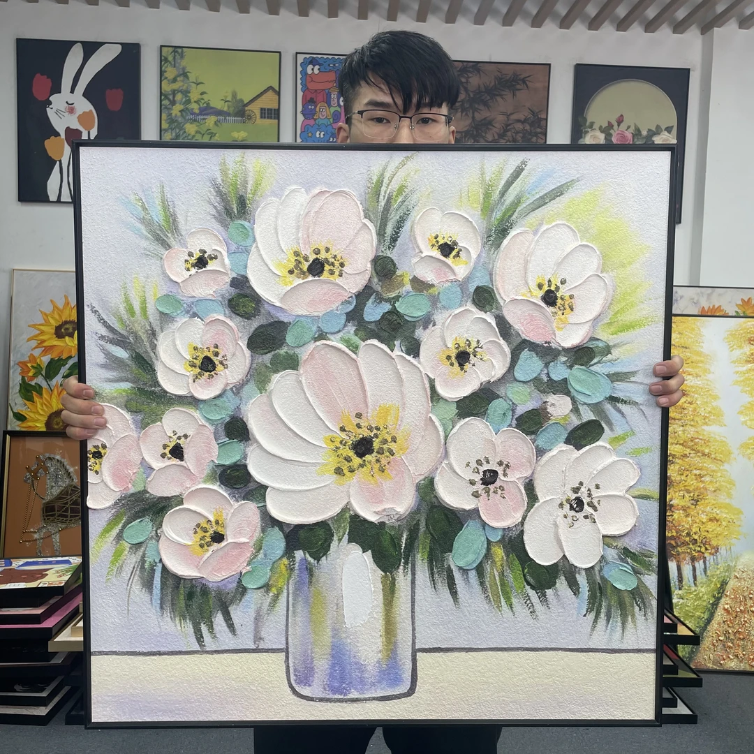 肌理奶油风花卉瓶子艺术挂画客厅卧室儿童房背景墙装饰画880