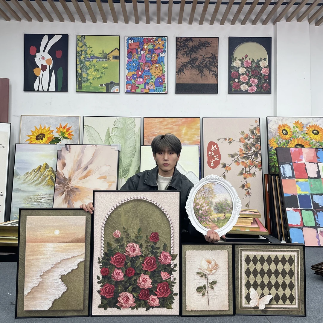 绿美式现代花卉挂画客厅沙发背景轻奢小众复古现代装饰画500