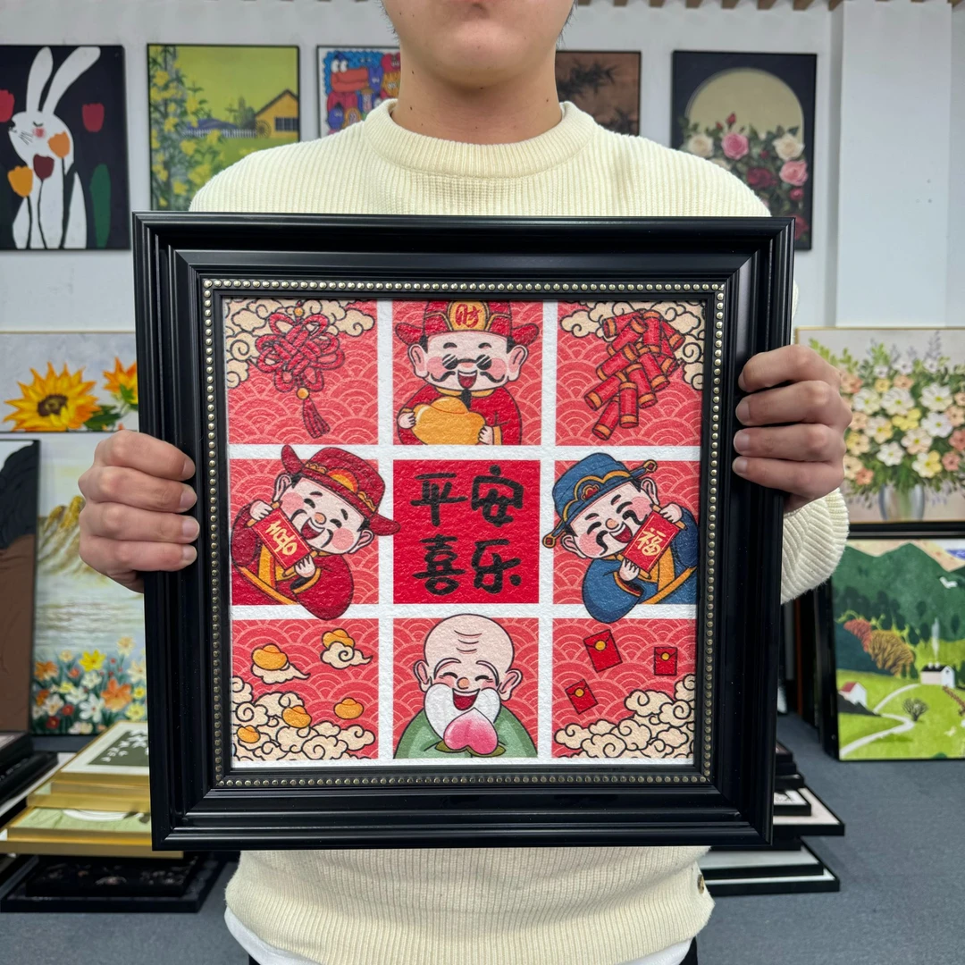 现代卡通Q版小财神平安喜乐餐厅桌边柜摆画卧室大白墙艺术挂画144