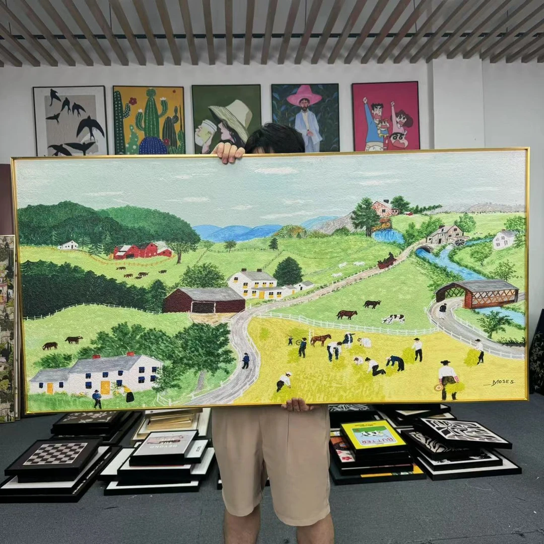 摩西奶奶挂画小清新风景美式田园餐厅卧室治愈系装饰画壁画80160