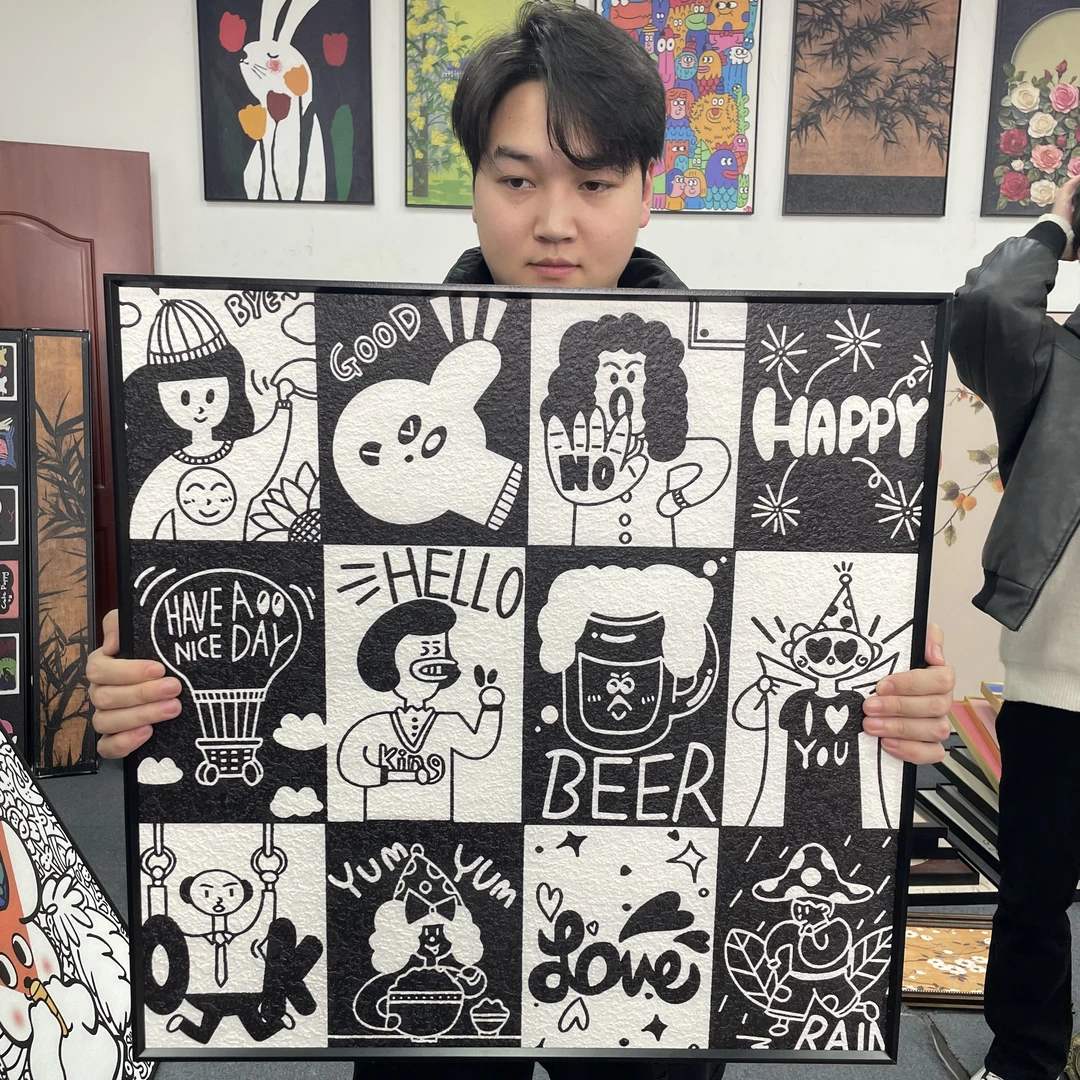 泡菜波普风黑白卡通卉客厅卧室装饰画沙发背景墙挂画6060