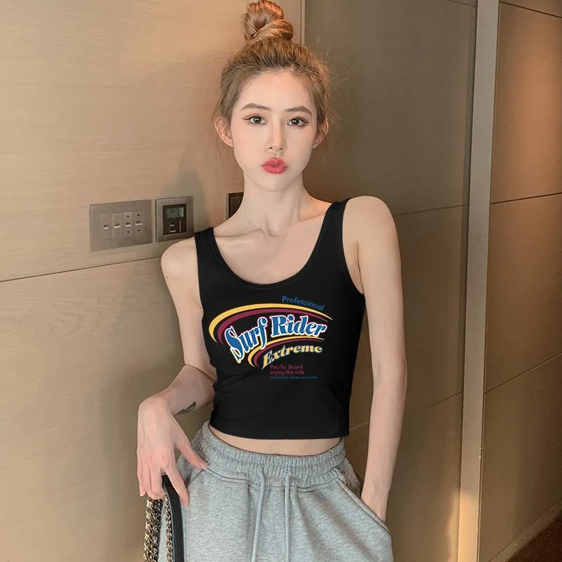 吊带背心女夏外穿无袖显瘦露脐柔棉美背印花小众设计感上衣夏季女