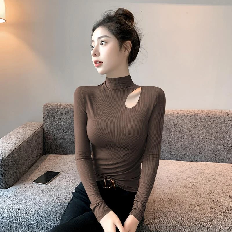 半高领打底衫女秋冬季德绒长袖内搭2023新款针织洋气加绒黑色上衣