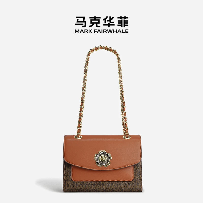 马克华菲2024新款时尚潮韩版茶花包单肩斜跨包百搭链条小方包8009