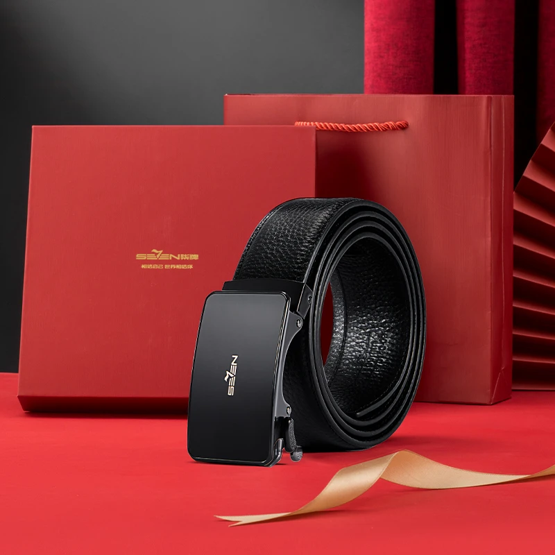 【轻奢皮带礼盒装】柒牌男装配饰自动扣腰带男商务休闲潮流皮带