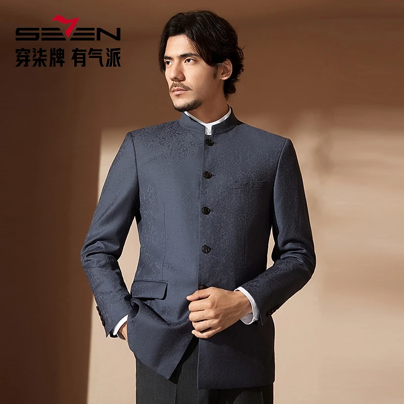 【100%绵羊毛】新款新郎西服立领伴郎团休闲结婚西装男套装新郎新款