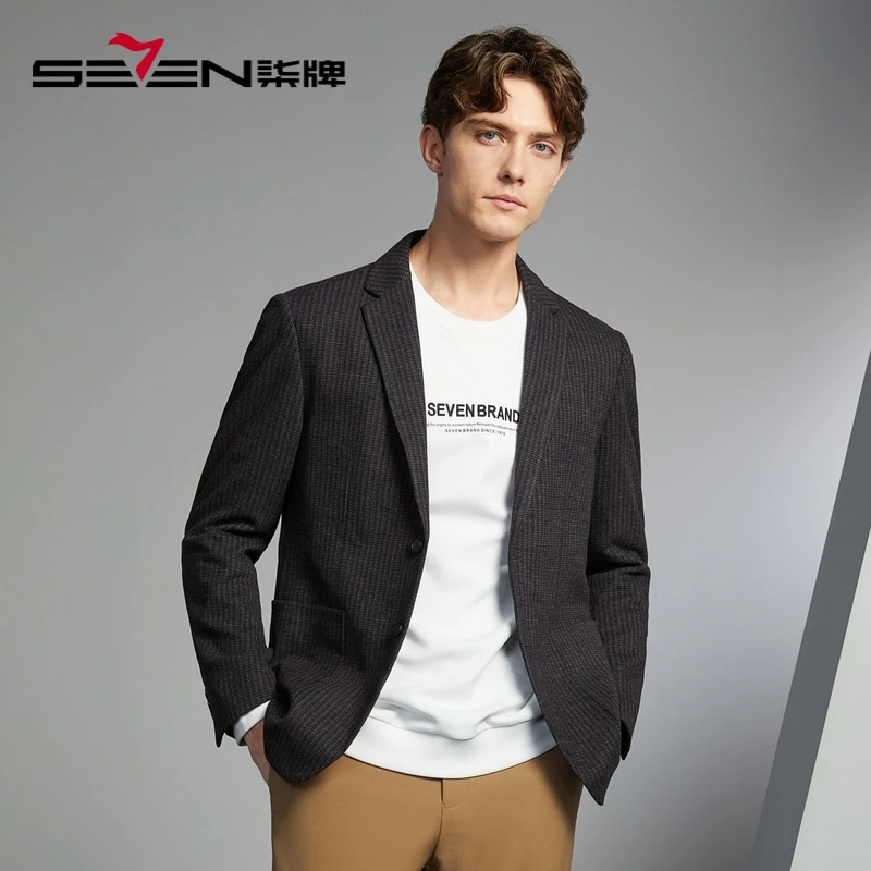 【含羊毛】柒牌商务男士休闲西服2023秋季新款麦穗纹提花单西外套