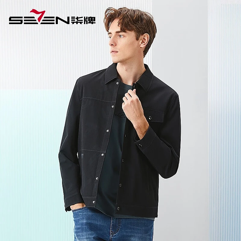 柒牌男装印花夹克衫2025秋季时尚潮流工装风男士翻领百搭简约外套