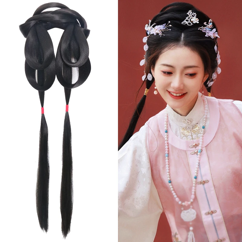 梧桐古装假发髻汉服明制少女全发丝软底座懒人一体式假发包凤羽髻