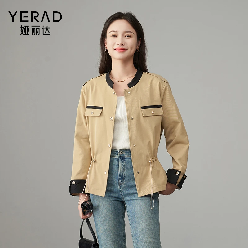 【体面单品】娅丽达韩版收腰抽绳短款风衣外套2025春新款上衣