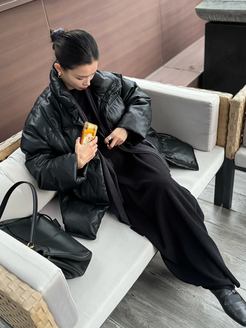 【之冉】冬季新款立领中长款蛋白皮羽绒服