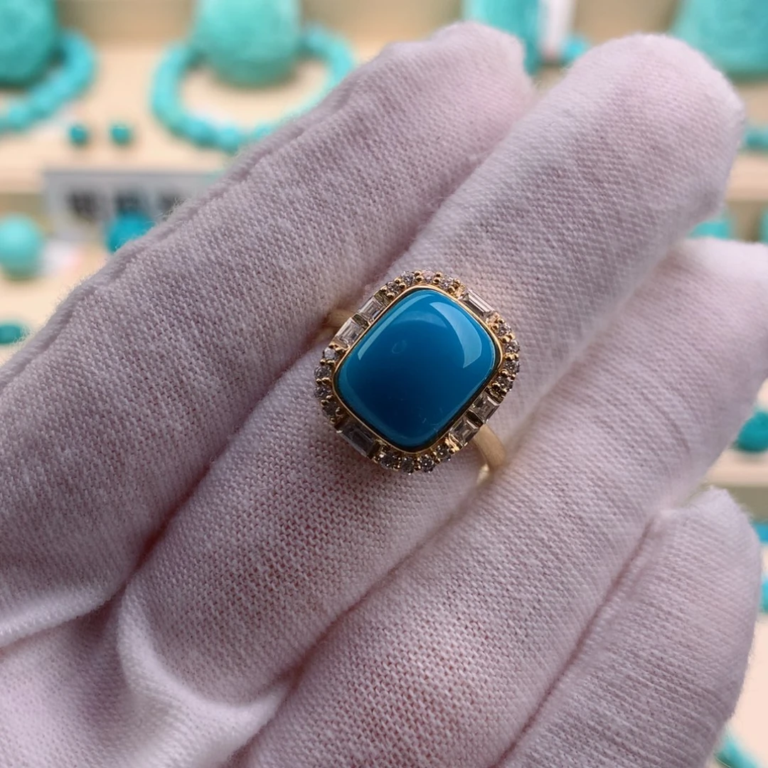 绿松石珠宝奇石18K金镶嵌秋*