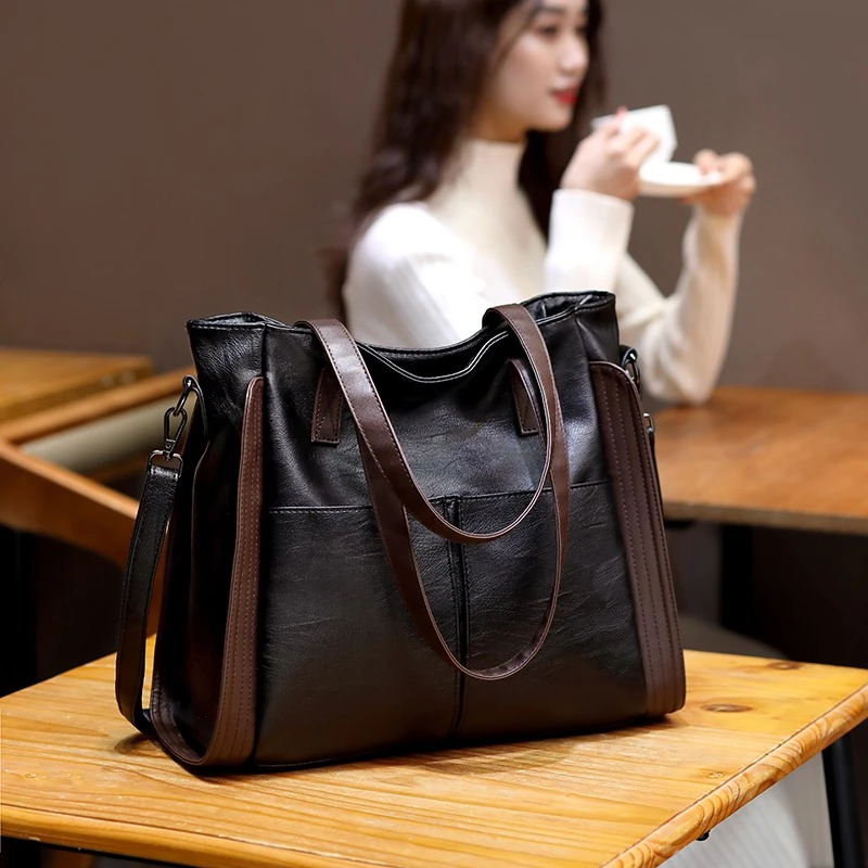 真皮质感大容量女包软皮大包包女2025新款妈妈款手提包斜挎单肩包