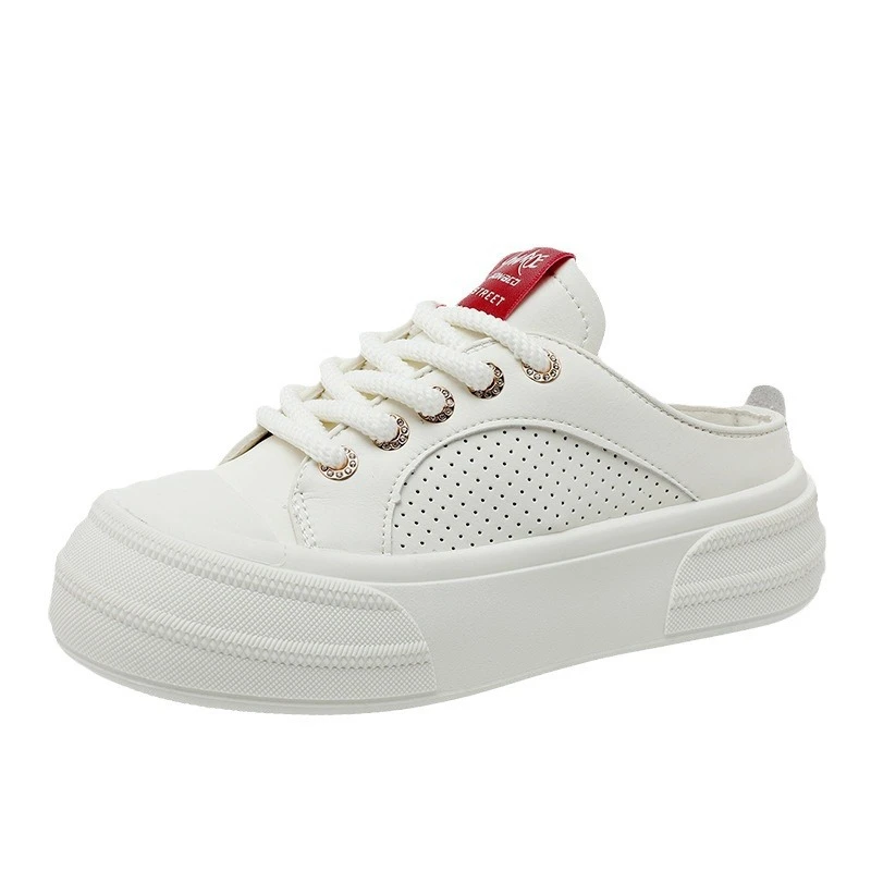 爆款【定制断码潮鞋】新款小白鞋半拖女2024夏季透气拖鞋厚底