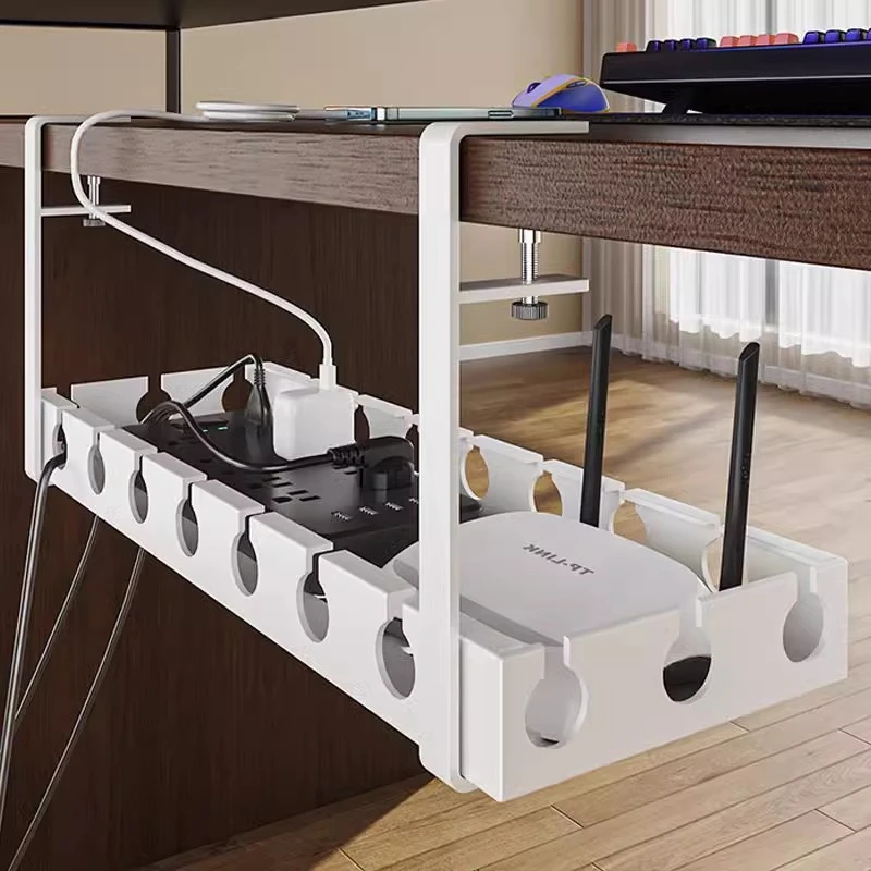 电脑桌下理线架免打孔电源数据线理线槽路由器插座收纳桌面理线器