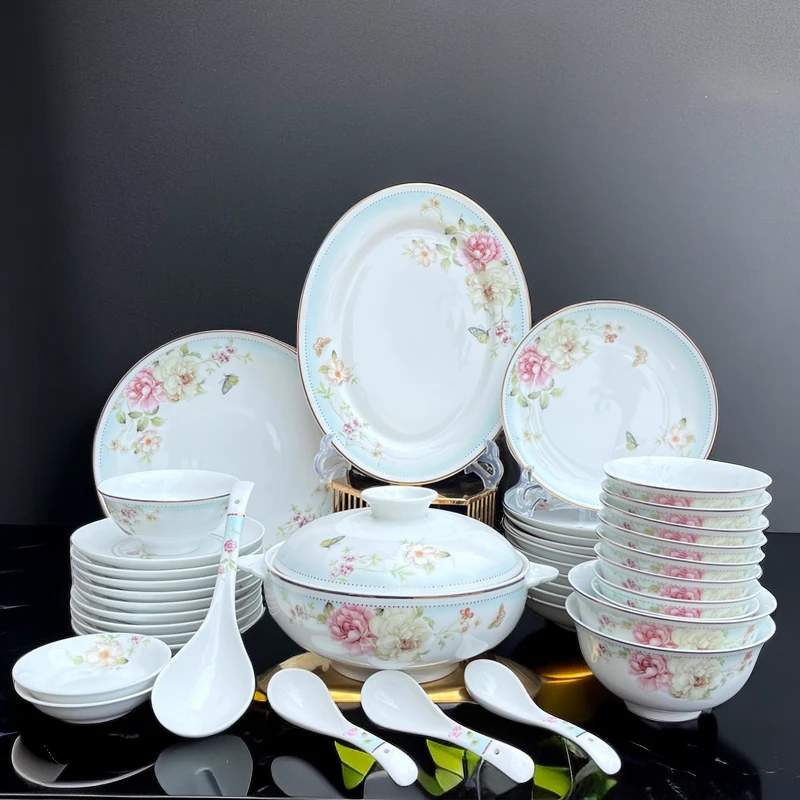 新款正宗景德镇高白泥餐具套装现代温馨百搭结婚陪嫁乔迁送礼花语