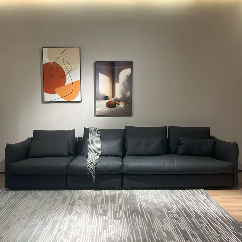 意式极简设计师款别墅轻奢头层牛皮落地大气皮艺客厅香奈儿沙发