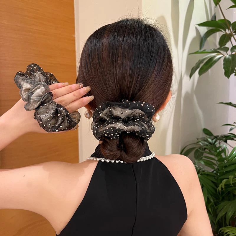 满星法式双层欧根纱大肠发圈气质优雅头绳百搭高级感头花发饰女
