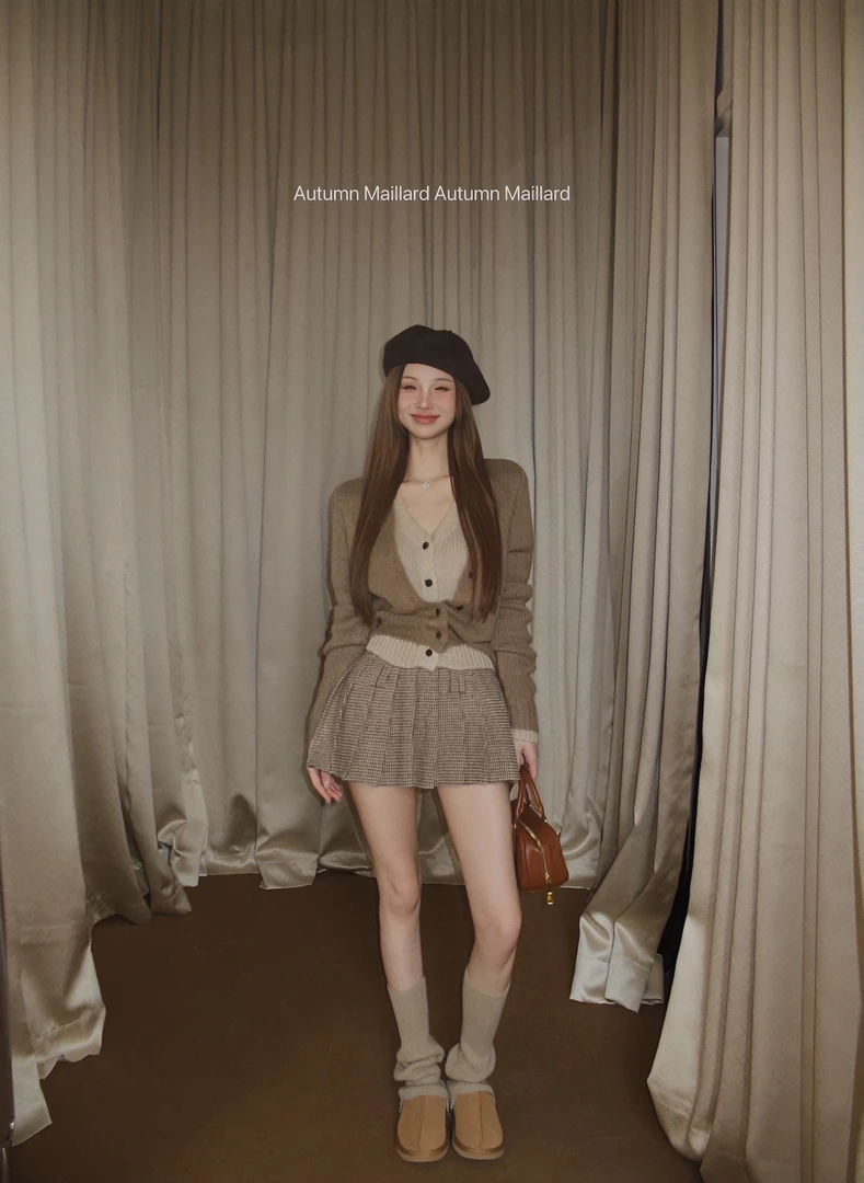 假两件v领长袖针织开衫女秋冬季软糯短款毛衣外套设计感小众上衣