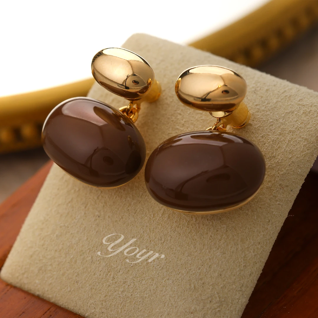 YOYR 铜合金耳饰 LANDLADY2巧克力豆耳钉 美拉德风秋季氛围感设计