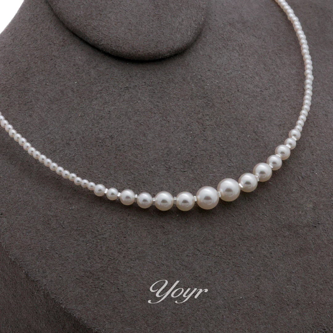 YOYR 链子925银 【泥美专属】施家贝珠渐变碎银项链浪漫气质颈链
