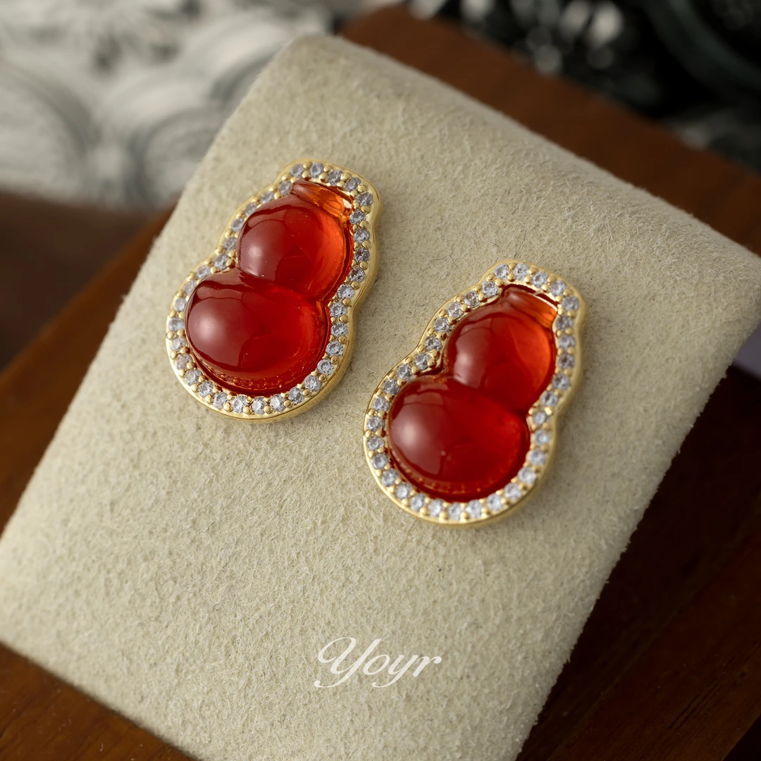 YOYR 黄铜耳饰 【夏夏专属】鸿运耳钉气质轻奢时尚百搭红色精致
