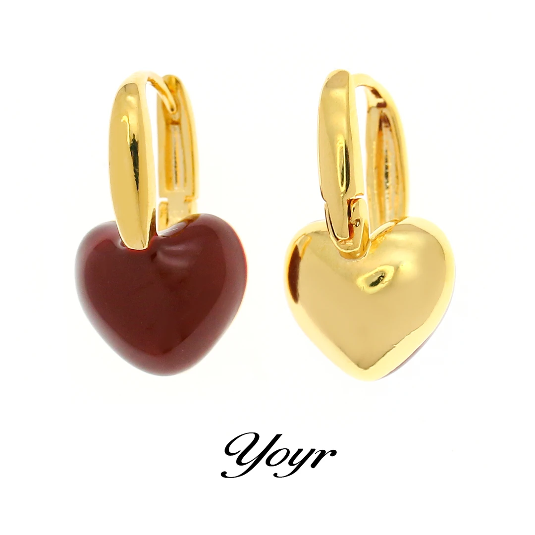 YOYR 铜合金耳饰 【妞姐专属】双面桃心耳扣时尚气质百搭简约耳环