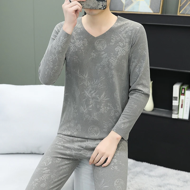 德绒保暖套装男士内衣2025新款无痕V领紧身冬季修身长袖秋衣秋裤