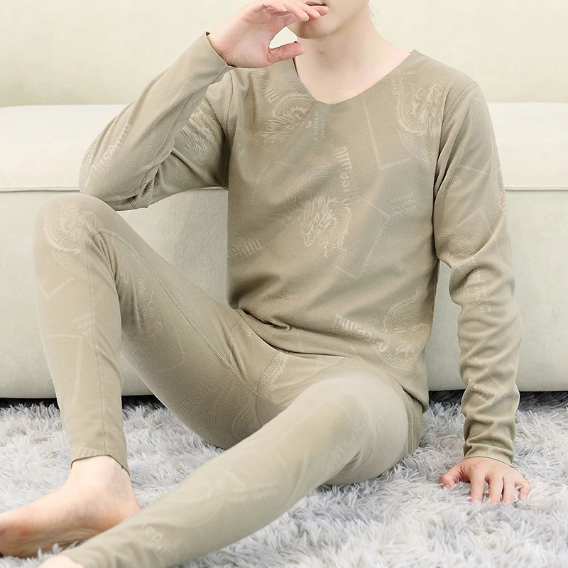 德绒男士秋衣秋裤两件套潮流欧洲站保暖内衣套装全身印花个性男装