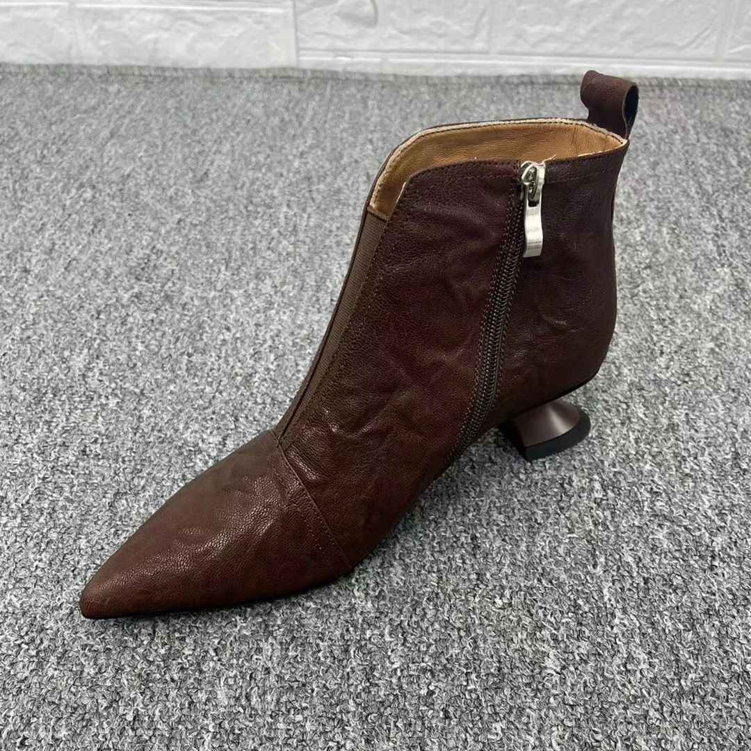 [丽尔手工鞋]捡漏现货真皮皮面缺码手抓真皮皮面高跟女鞋女式女士