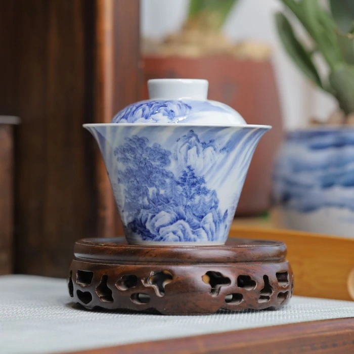 jinglincang/景琳藏景琳藏器十雅·听雨盖碗纯手工手绘山水瓷盖碗
