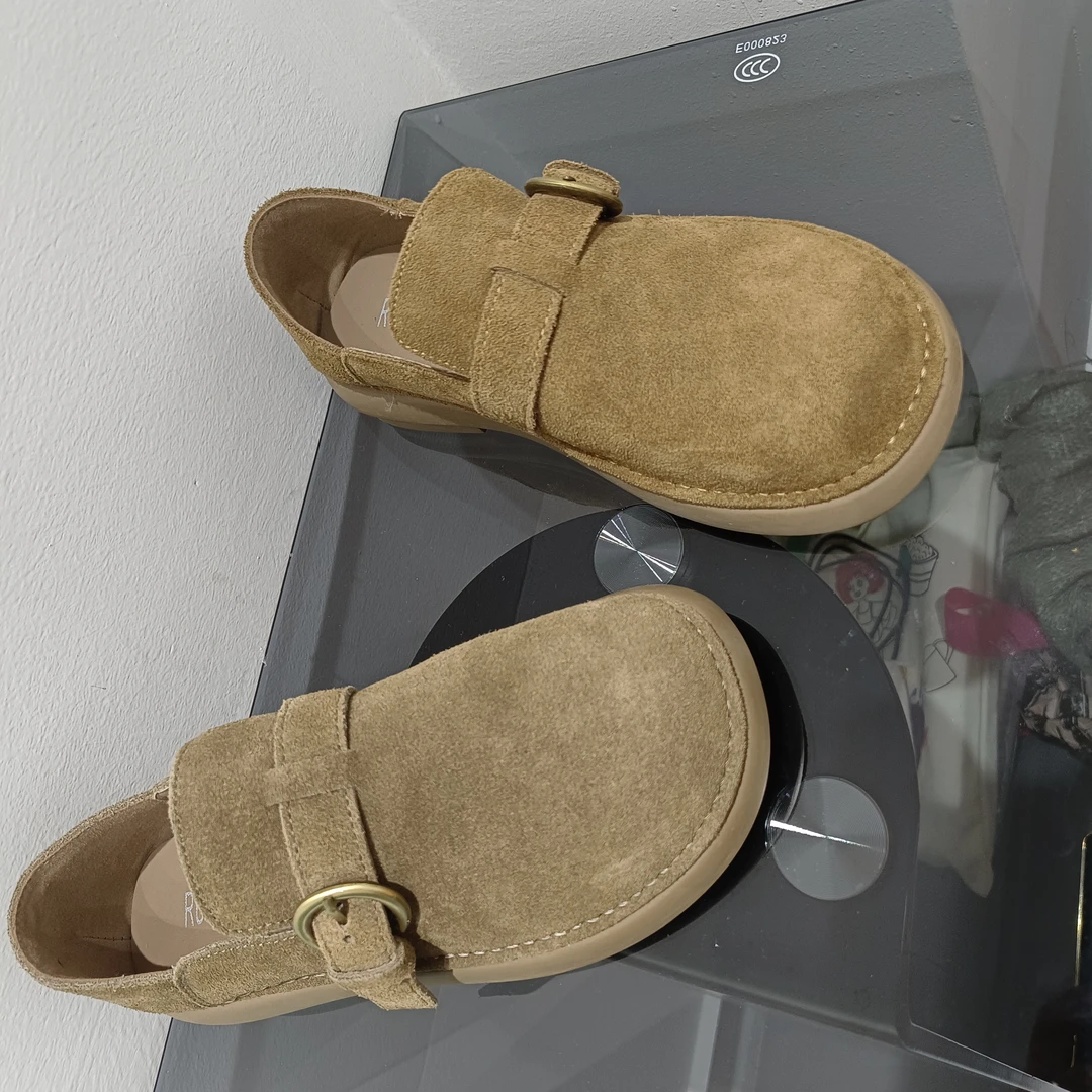 真皮勃肯鞋女2024秋新款美拉德复古磨砂单鞋一脚蹬乐福鞋6755-5