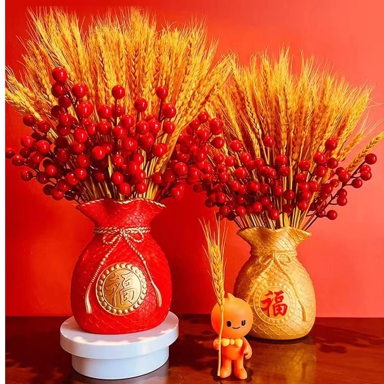 黄金麦穗干花大麦花束小麦装饰客厅招财冬青果仿真花摆件开业礼品