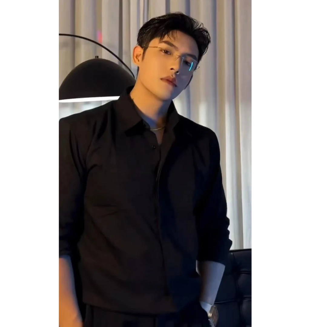 那不勒斯男装黑色衬衫男高级感2024春秋夏季新款痞帅长袖衬衣外套