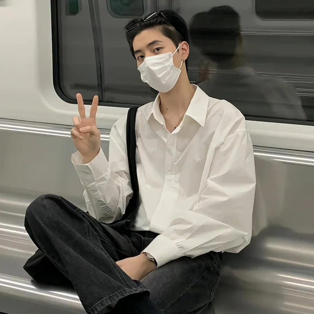 白衬衫男士长袖痞帅高级感冰丝夏季春秋外穿正装宽松西装内搭衬衣