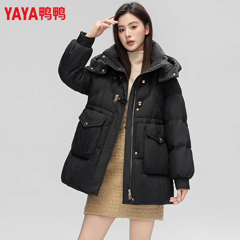 鸭鸭严选Citywarm新款加厚宽松收腰连帽中长款90鸭绒羽绒服韩版2